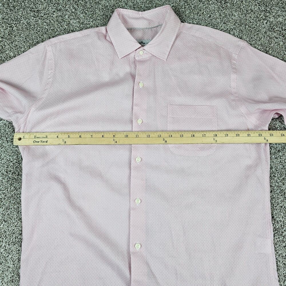 Peter Millar Shirt Mens Medium Pink Linen Blend Geometric Micro Print Casual AOP - Picture 6 of 10